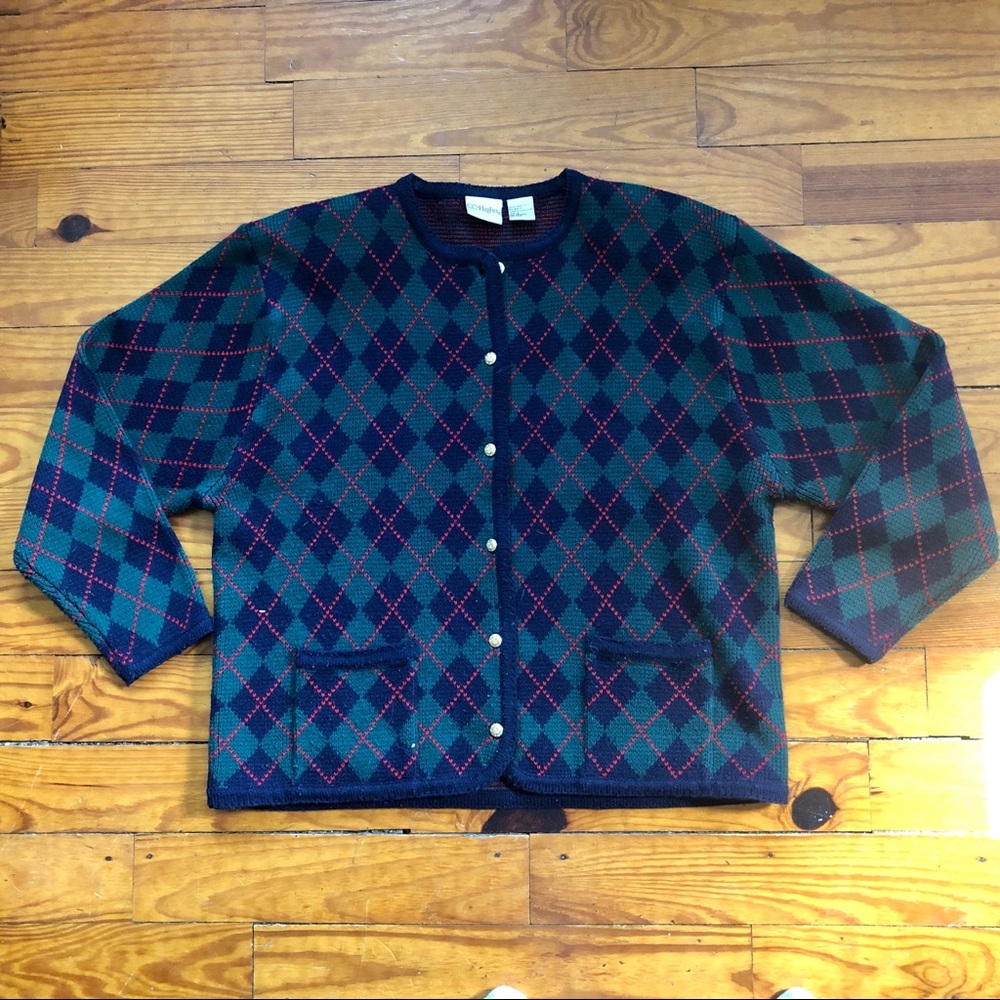 EUC VTG 80s / 90s Quirky Eclectic Preppy Tartan Plaid CC Hughes Cardigan